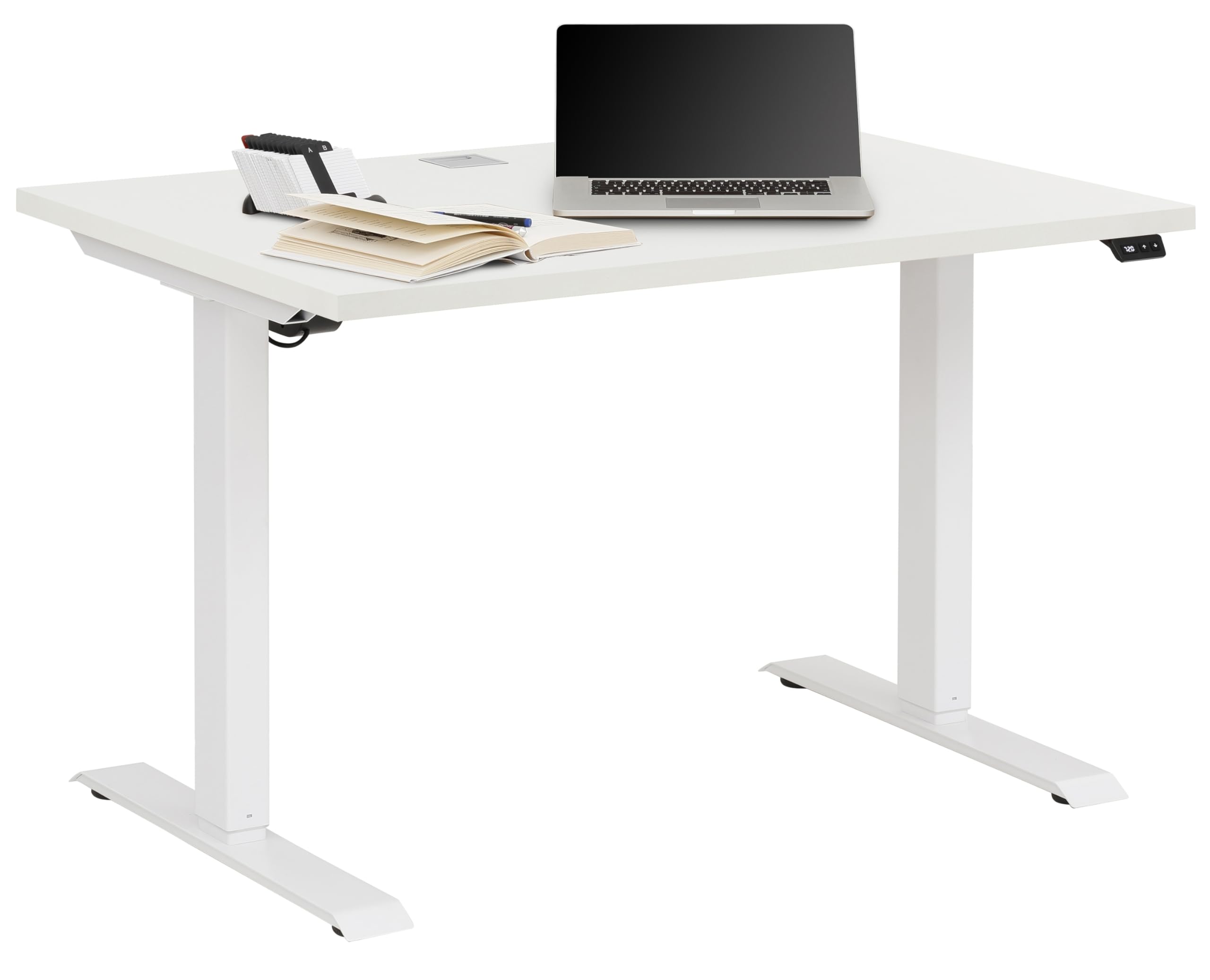 möbelando Schreibtisch >e-Desk< elektrisch Verstellbarer 150x 72-120x72 cm in weiß, Ergonomisch für gesundes Arbeiten, Stufenlos mit LED-Anzeige, Stoß- und Kratzfest, Made in Germany