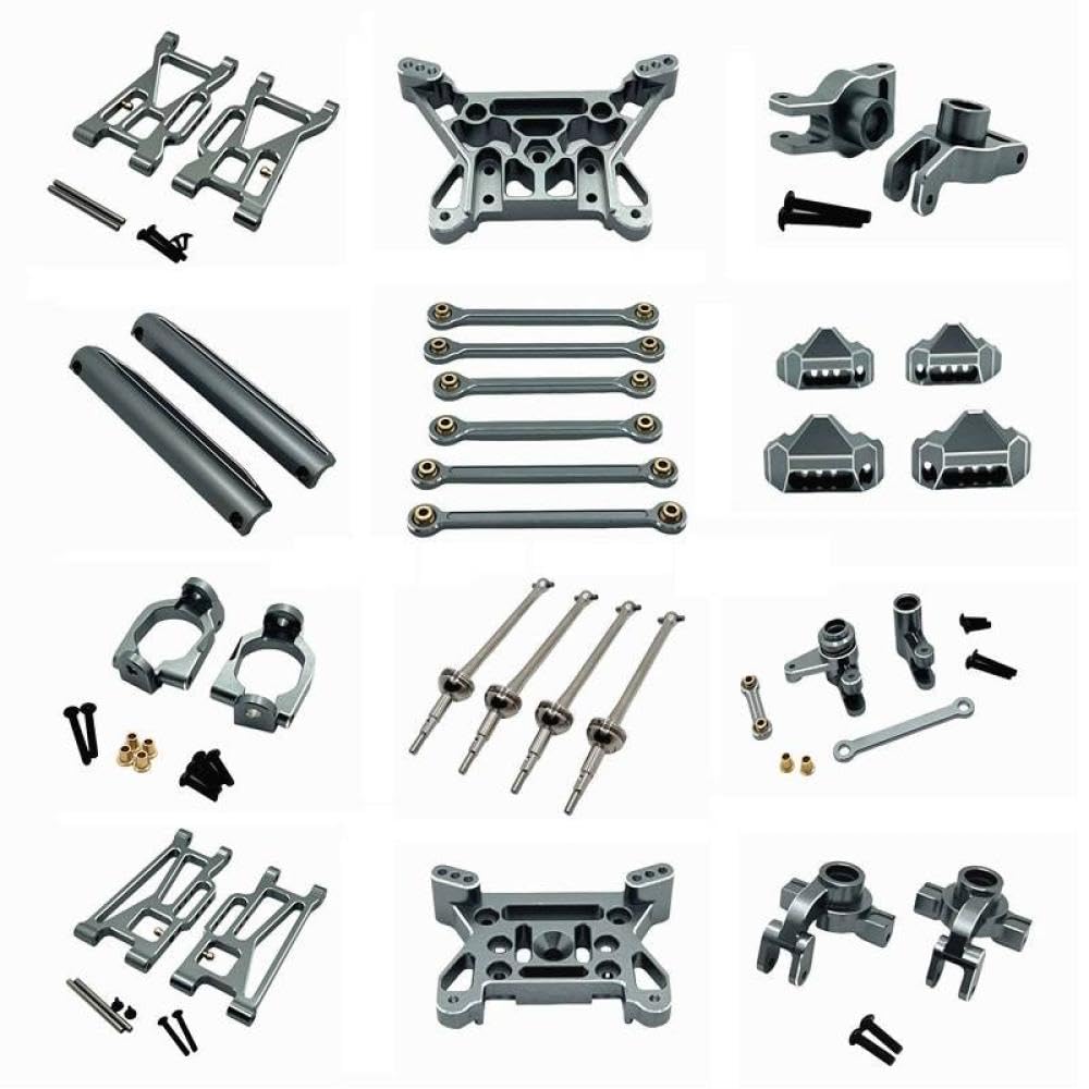 COMODO Metal Swing Arm Steering Cup Hub Carrier Link Rod Shock Tower Drive Shaft Set per 1/10 10208 V1 V2 RC Car Upgrade Parts(Gray)