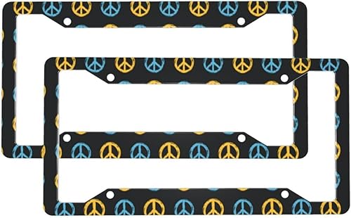 2 Pcs Car License Plate Frames for Women Men - Vintage Peace Symbol Print Aluminum Solid License Plate Cover for Car Accessories for Women Men with