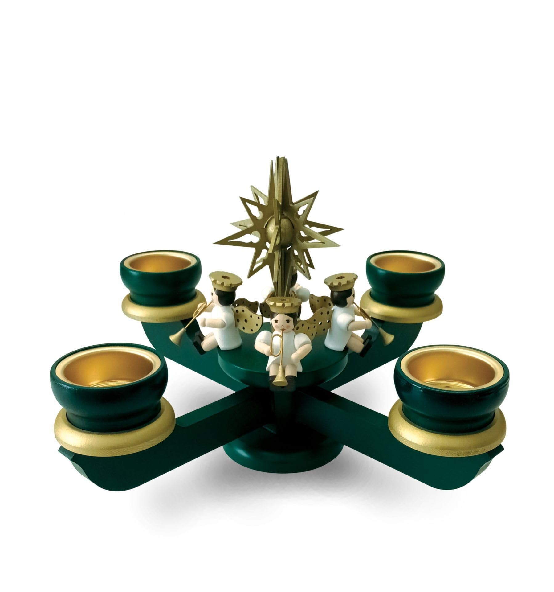 Couronne de l'Avent moderne avec 4 anges vert pour décoration table Noël