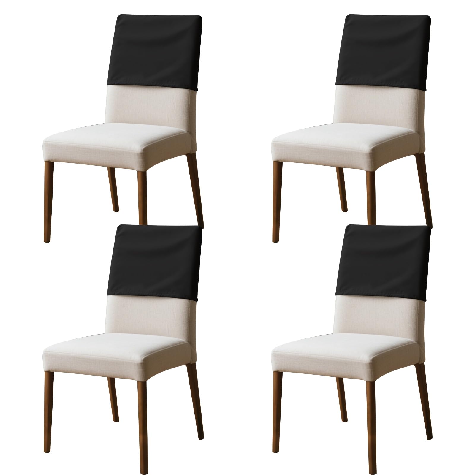 shaojian 4Pcs Dining Chair Back Covers Elastic Polyester Chair Back Protective Covers Dustproof Backrest Slipcover for Office Home Dining Room Kitchen Hotel(35×48cm,Black) — image 1