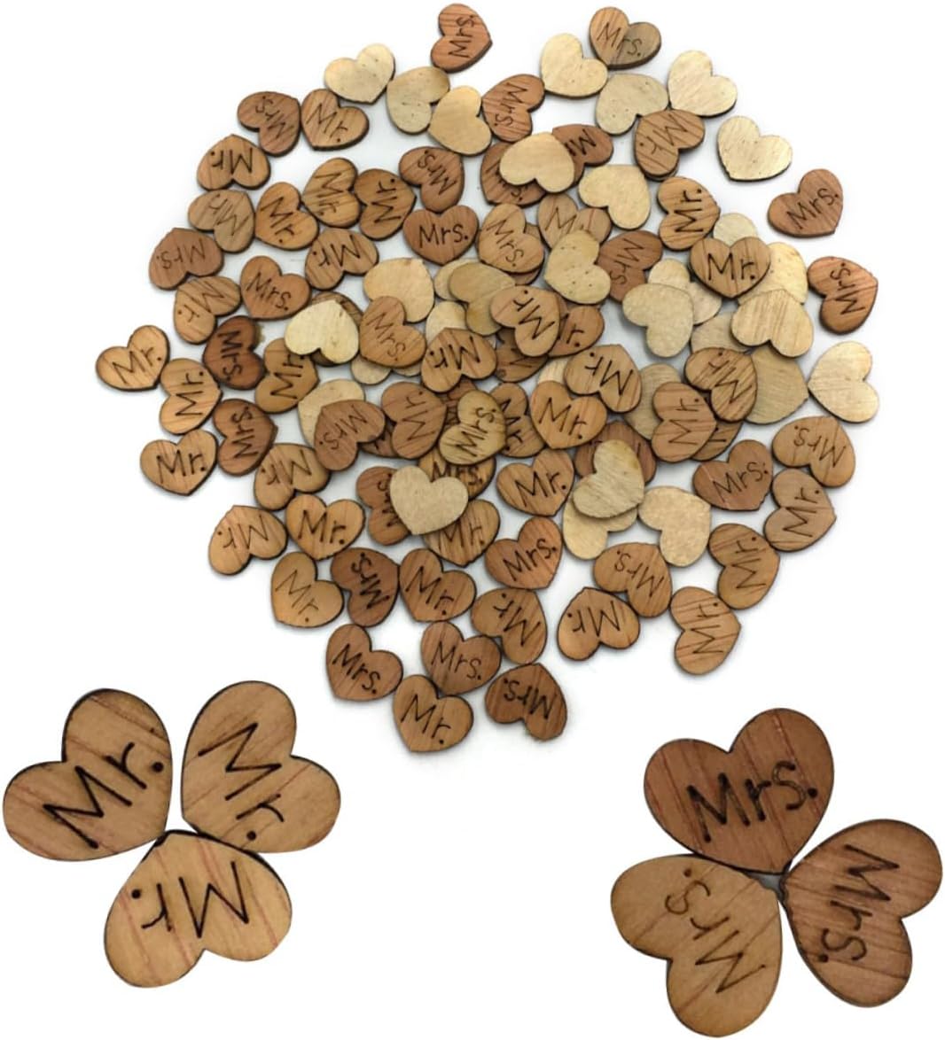 VILLCASE Wooden Buttons 100pcs Love Heart Buttons Heart Shape Buttons Mr Mrs Buttons Heart-shaped Wooden Me Wooden Snaps