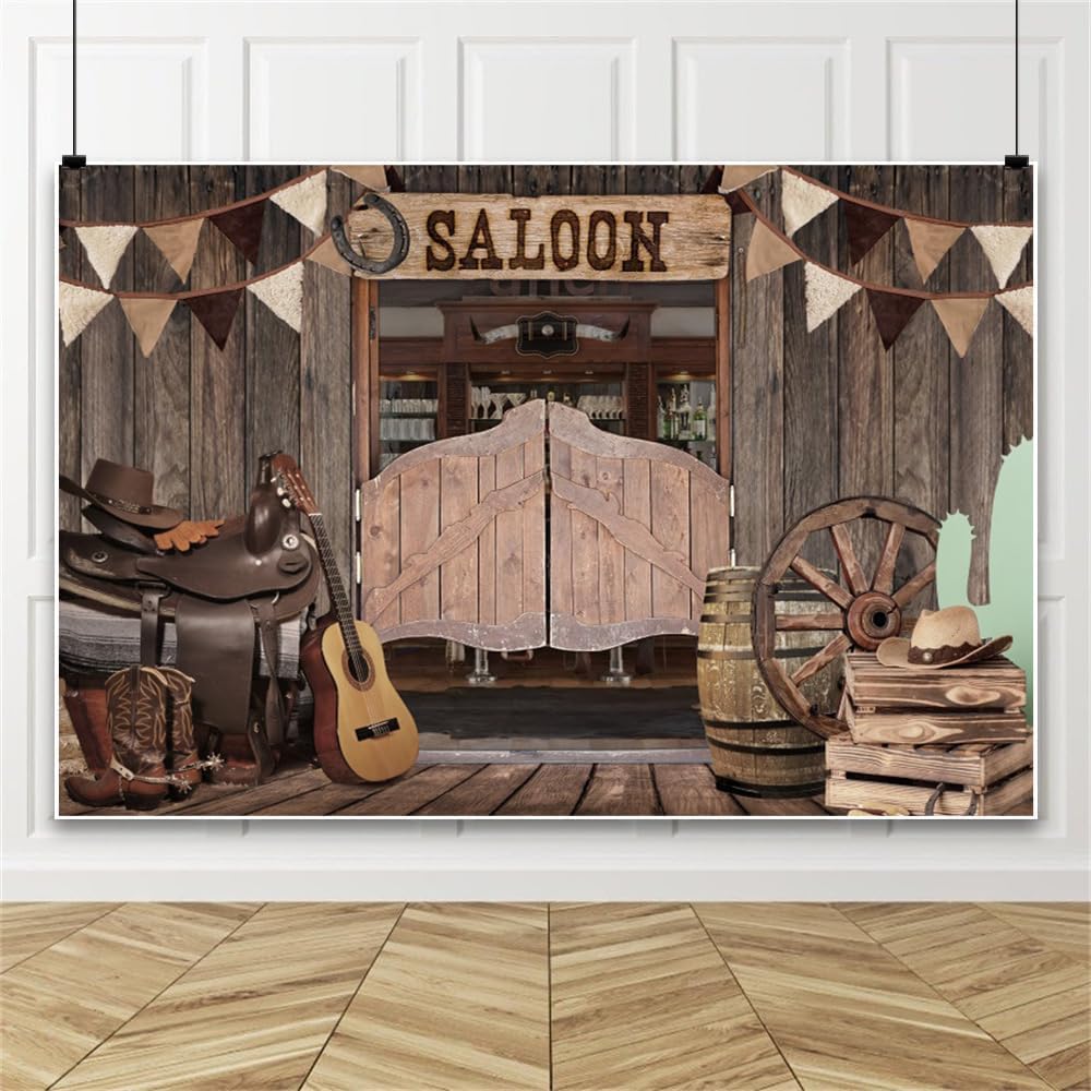 Western Saloon Backdrop 8x6ft Western Wood Barn Door Background for Photography Western Wild West Cowboy Rodeo Theme Party Decorations Studio Photo Booth Props