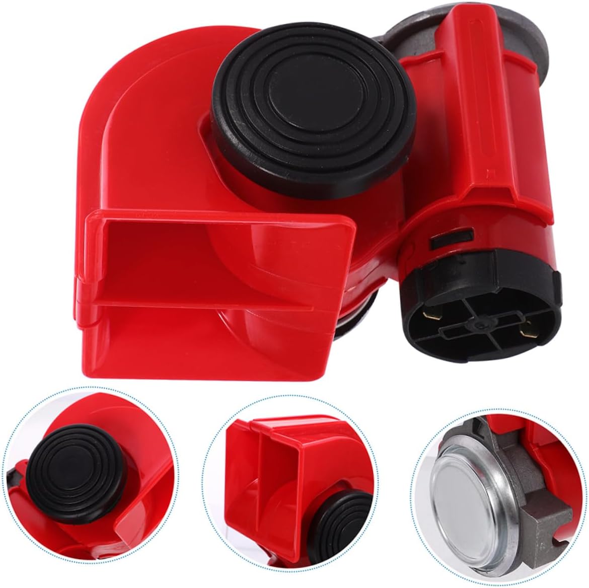 12v Red Air Horn Snail Compressor Loud Train Horn for Trucks and Cars Electric Replacement with Square Mouth for Automotive Exterior Accessories