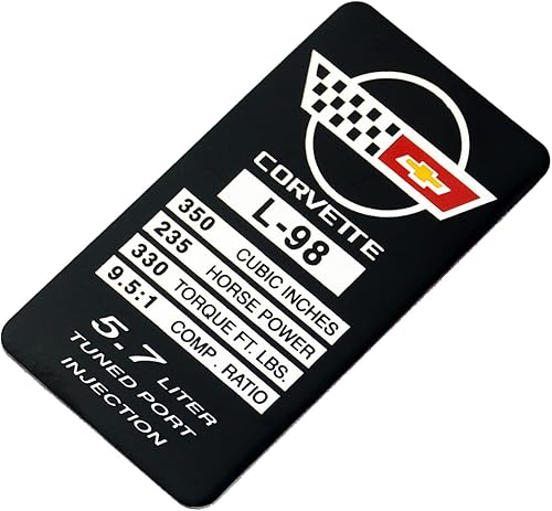 Miniatura 4 de 1 placa de identificación de motor C4 Corvette 1990 L98 con placa de datos de metal, placa de identificación 3D, 235 CV, 330 TQ de repuesto para