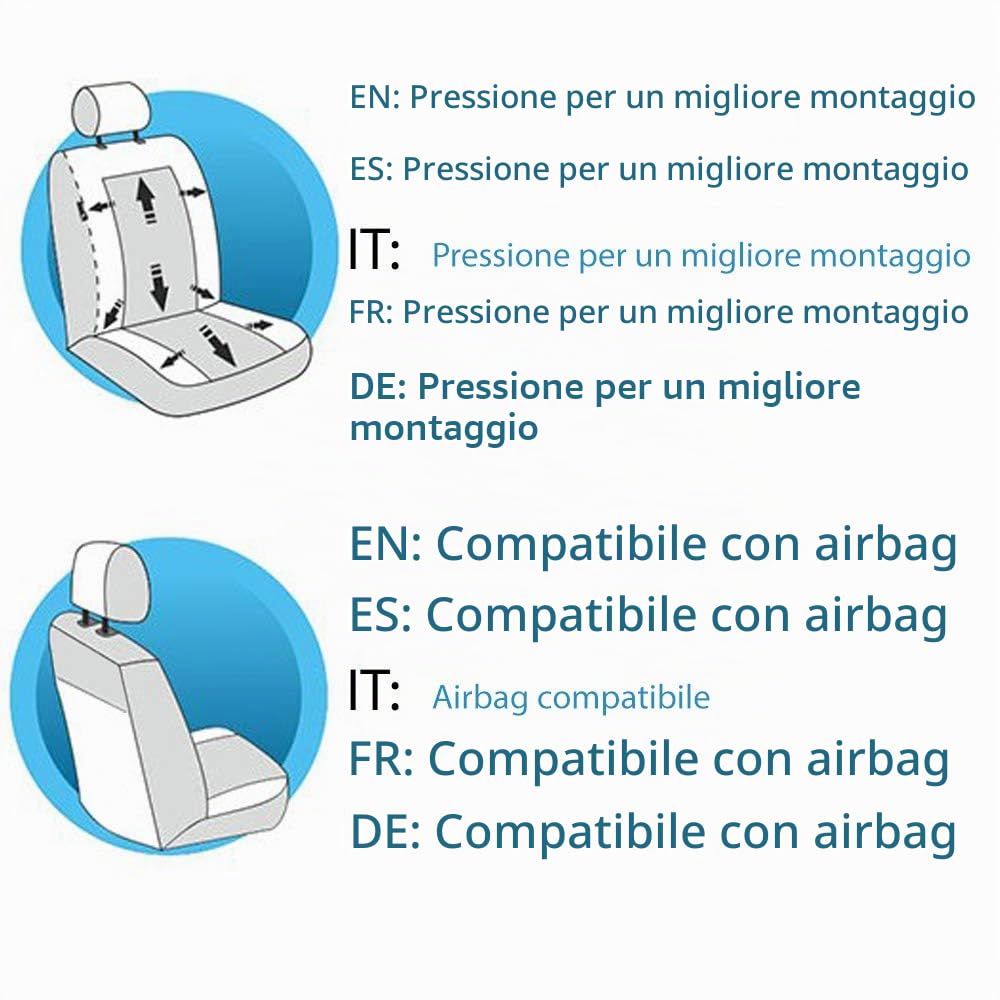 Lupex Shop Coprisedili auto compatibili con Focus, Nero Grigio Scuro, Made in Italy, tessuto poliestere, set sedili completi anteriori e posteriori