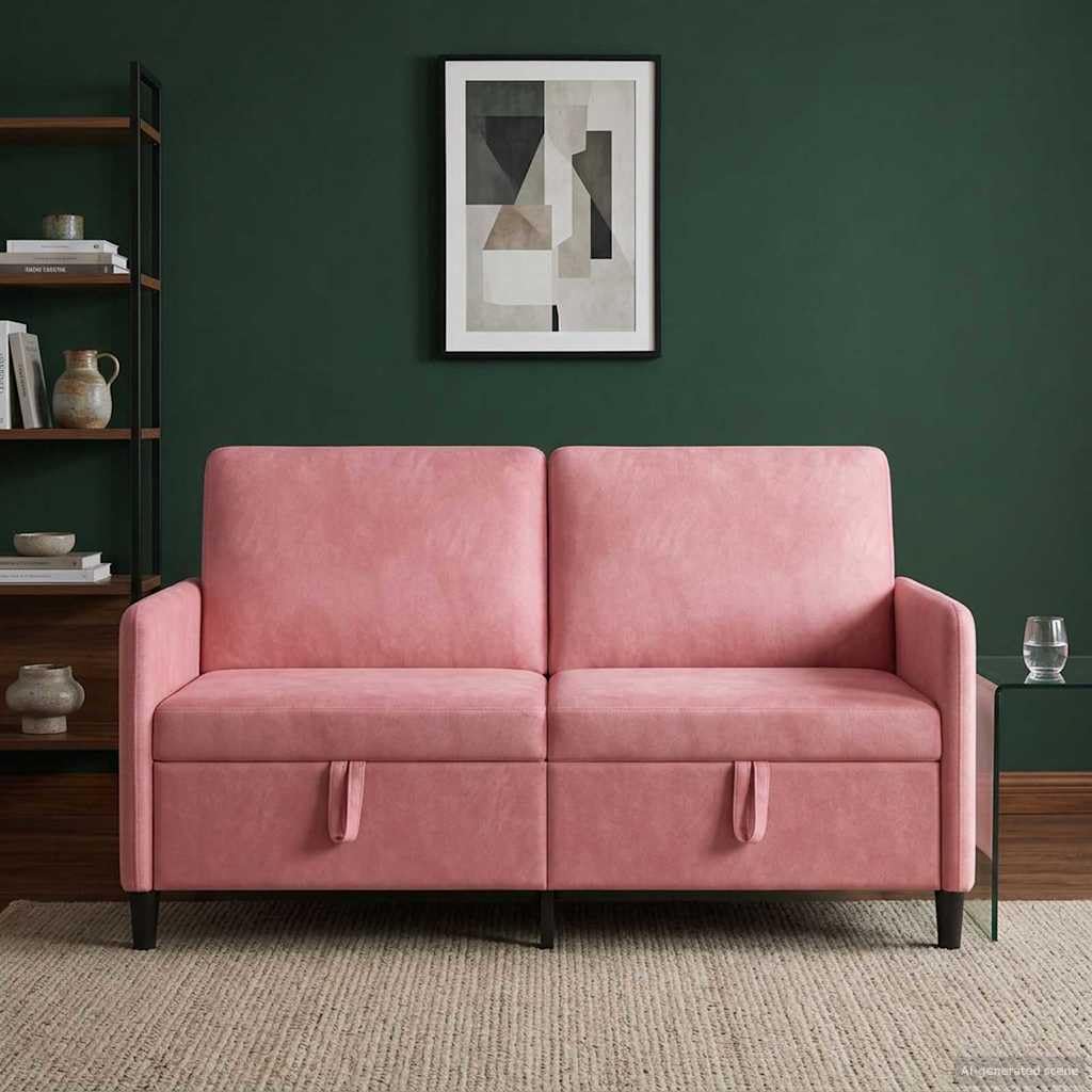 Divano a 2 posti con vano portaoggetti, rosa, 152 x 78 x 87 cm