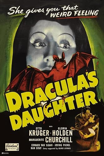 Póster de película de terror retro vintage de Drácula con la hija de Drácula, mercancía de terror, decoración clásica gótica de monstruo, decoración