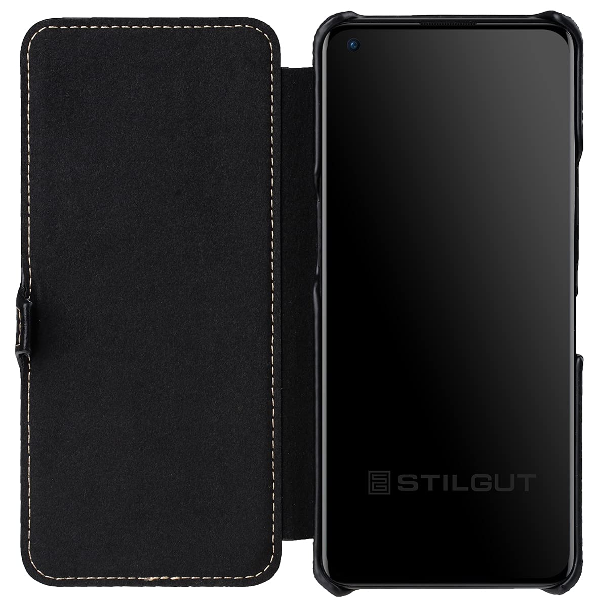 STILGUT Book Case Compatible with OnePlus 9 Leather Case with Clip Closure, Leather Case, Flip Case, Mobile Phone Case - Black - Image 3