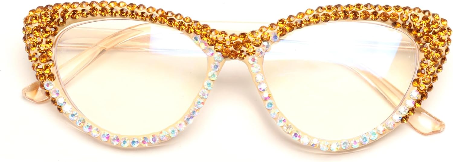 ICARA Oprah style Bling Rhinestone Cat Eye Reading Glasses for Women Shiny Diamond Blue Light Blocking Ladies Readers