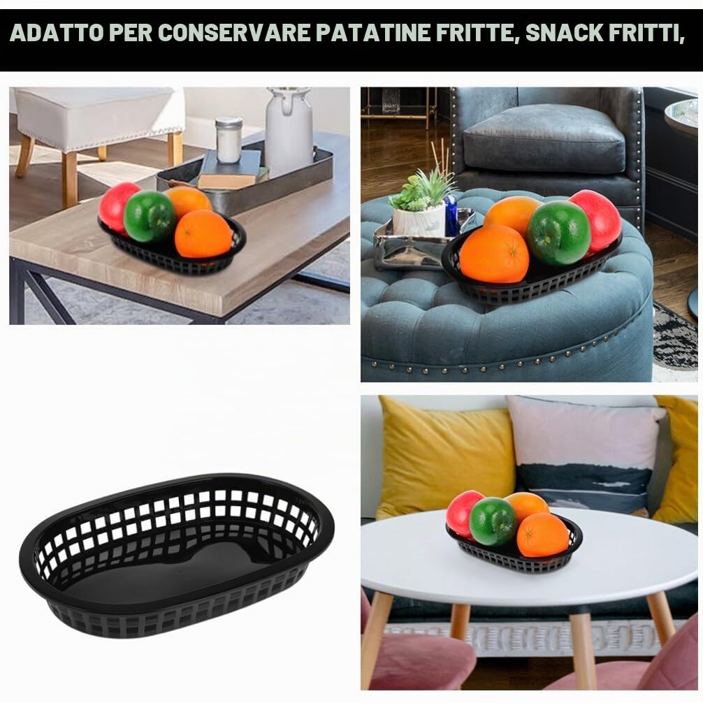 24 Cestini Fast Food Riutilizzabili in Plastica 9.25X5.91X1.38 Pollici Vassoio Barchetta Per Snack Hamburger Patatine Fritte E Pane Ristorante Buffet Catering Casa