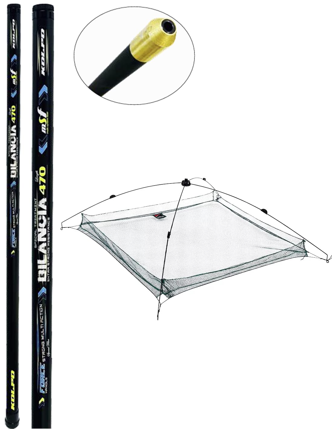Bilancella Completa Bilancia da Pesca Palo 4.70 mt Verghelle e Rete 100x100 cm