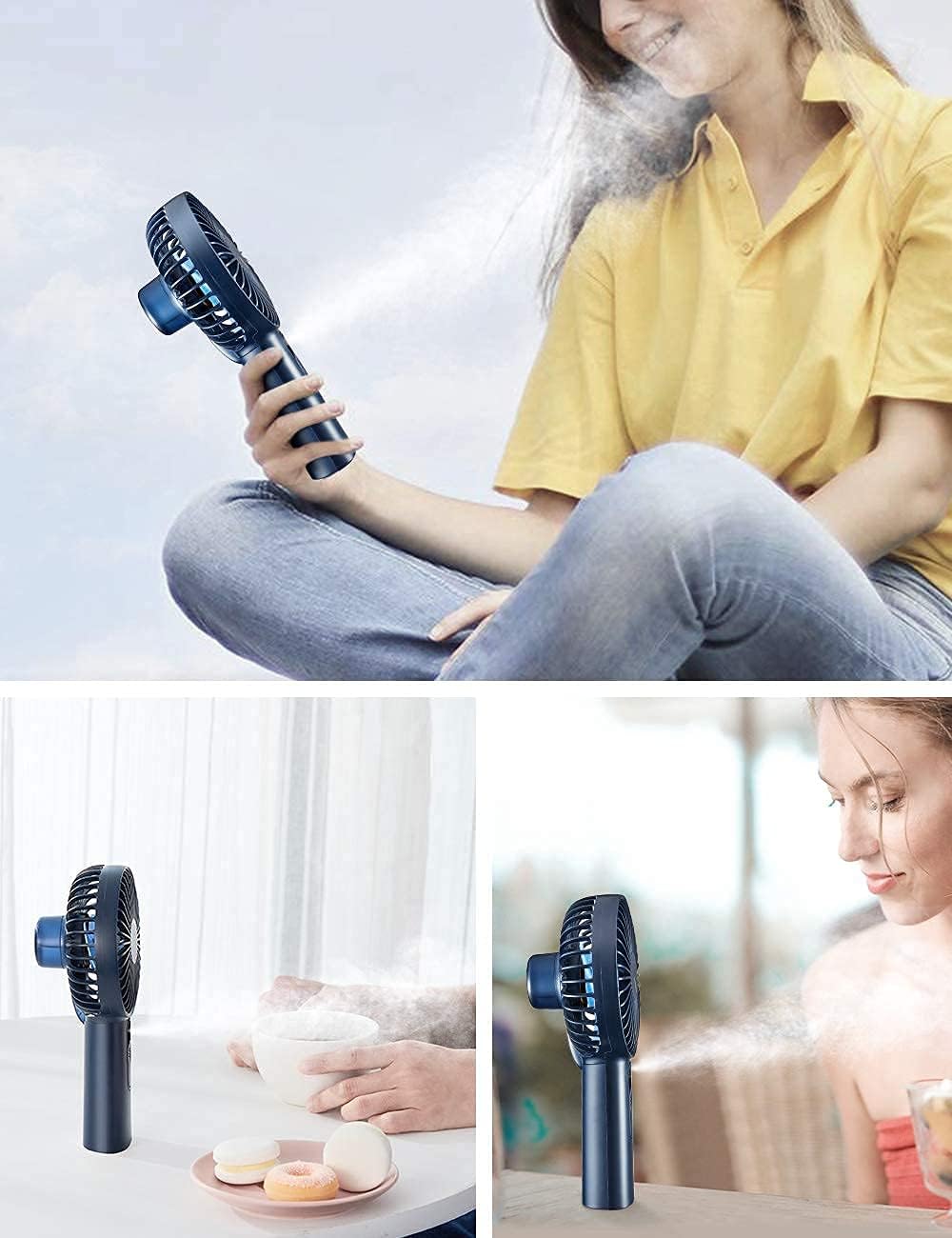 Handheld Misting Mini Fan, 4000 mAh Battery Operated or USB Powered Portable Fan with Cooling Humidifier, 5-20 Hours Battery Life, Water Spray Fan, 3 Setting,Quiet Air Conditioner for Travel and Women