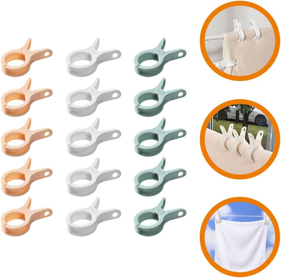 ABOOFAN 15pcs Windproof Clothes Pegs Laundry Clips Multi-Color Plastic Clothespins Towel Clips for Beach Chairs Pool Loungers Outdoor Use