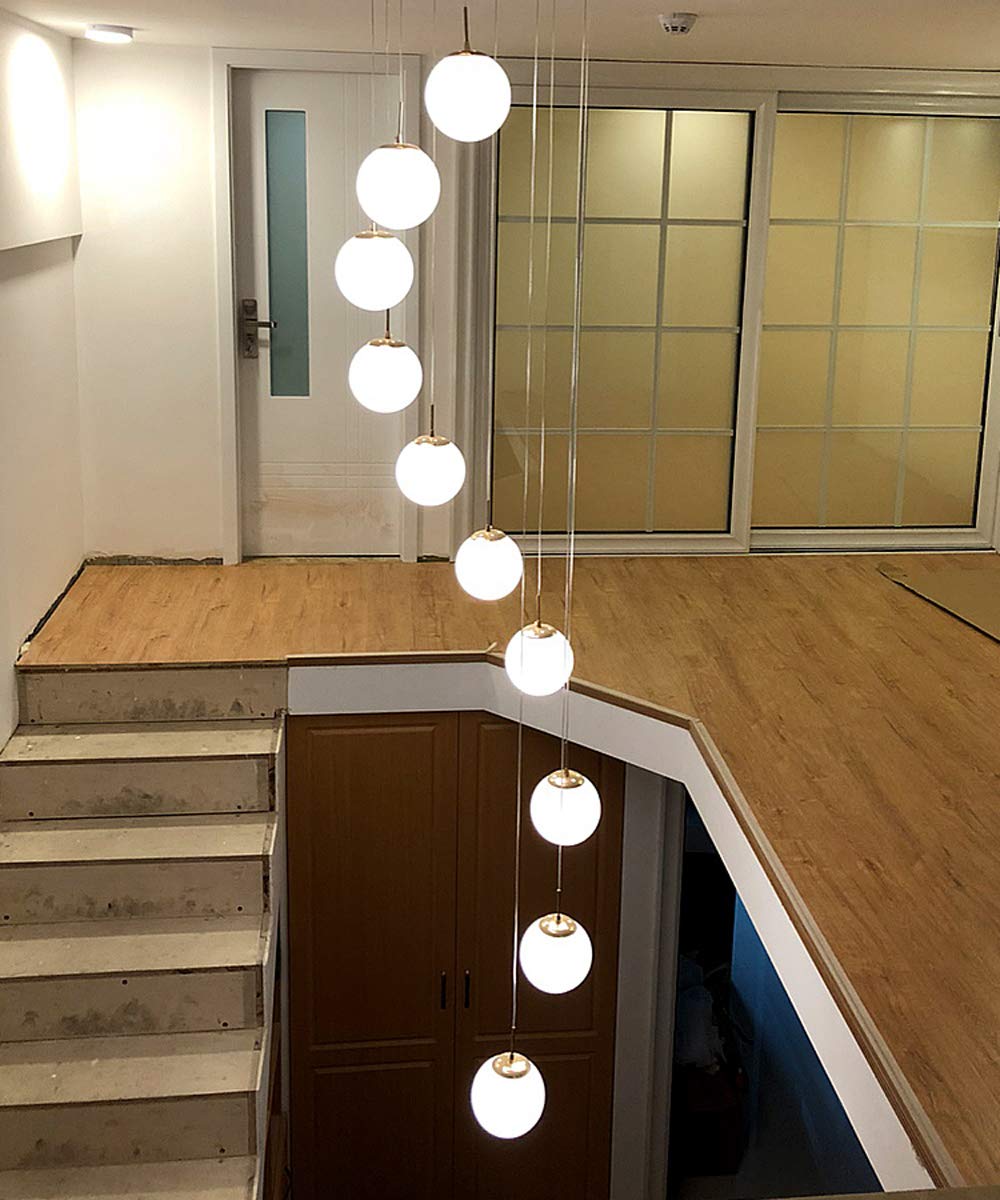PCXEHUYP Customizable Minimalist Staircase Long Chandelier Duplex Hollow Living Room Loft Modern Creative Hotel Villa Stairwell High Ceiling Pendant Light Glass Ball, Size 40x200cm(Size:10 lights-A)