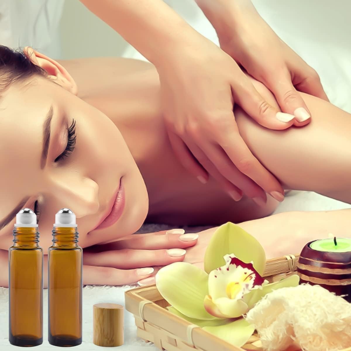 Bouteilles à Rouleau d'huile Essentielle en Verre 10 ML Bouteilles à Bille en Verre Marron 5 pièces Bouteille à Rouleau Rechargeable Vide avec Bambou Naturel Li/96/18
