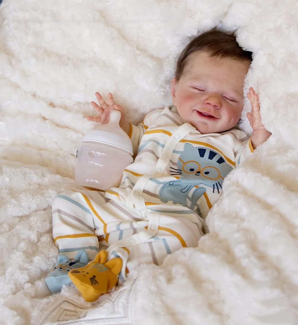 22inch Reborn Baby Dolls ​Soft Silicone Vinyl Baby Doll Handmade ​Doll with Real Clothes Magnetic Mouth Baby Dolls, Best Gifts for Boys and Girls Beginner Mothers (Boy)