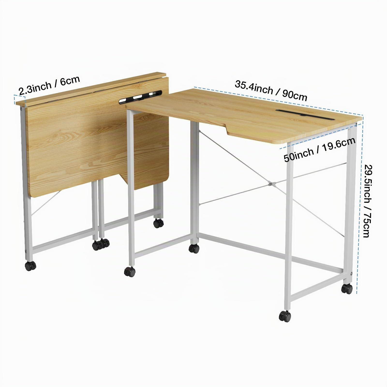 Mesa Plegable 90x56x75cm, Pequeño Mesa Ordenador Plegable Escritorios Portátiles, Mesa de Oficina Plegable para Estudio, Casa Oficina, Montaje Sencillo (Madera-C)