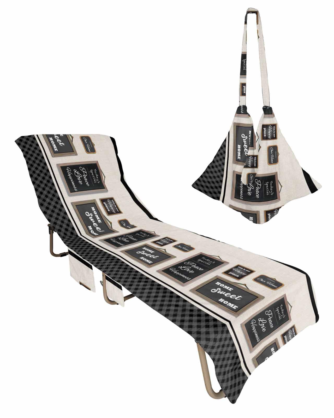 Black White Beach Lounge Chair Towel Cover, Soft Chaise Lounge Towel with Side Pockets Patio Pool Chairs Cover for Beach/Pool Sunbathing 29x85 Modern Black Checkered Home Rustic