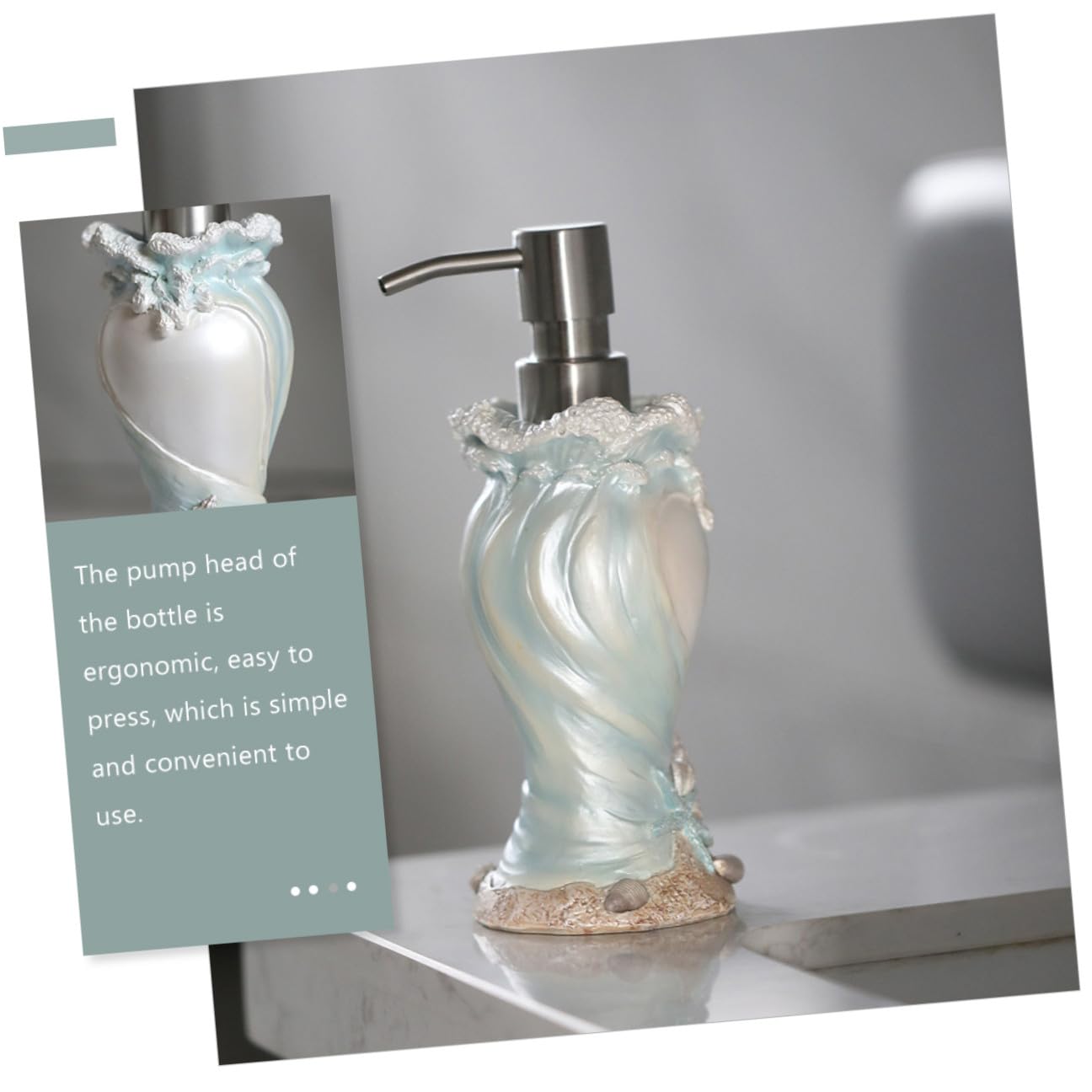 Dispenser di Sapone Liquido Decorativo in Resina Bianca Stile Mare Pompa Ergonomica da 200ml per Bagno e Casa Leggero e Funzionale
