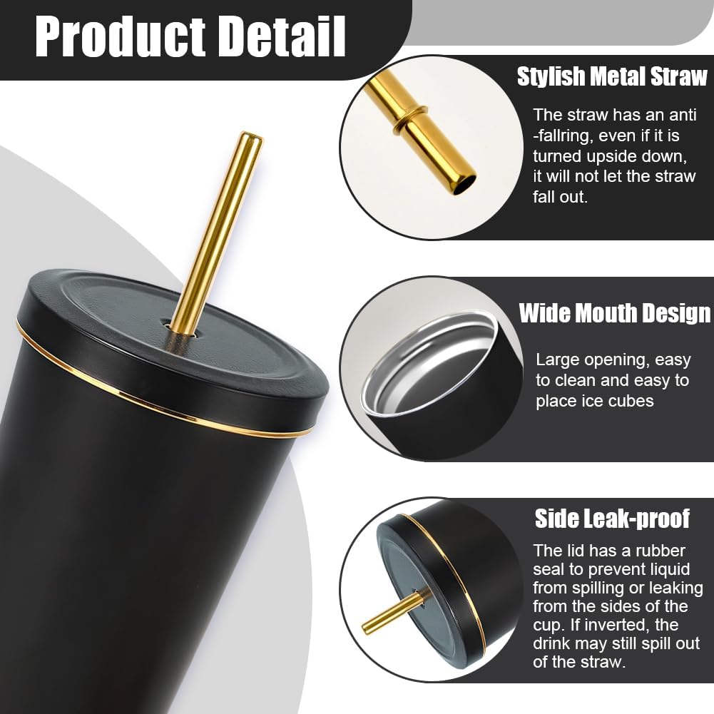 flintronic Insulated Thermal Mug, 750 ml Double-Walled Stainless Steel Water Bottle, Drinking Cup with Straw and Lid, Coffee Mug, Leak-Proof Insulated Cup for Coffee, Tea, Hot and Cold image 5