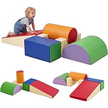 JungleDove Colorful Foam Climbing Blocks for Toddlers 2+ 6-Piece Soft Play Set with Ramp, Arch & Building Blocks, Wipe-Clean PU Leather Indoor Activity Gym, Rainbow Nursery Toys