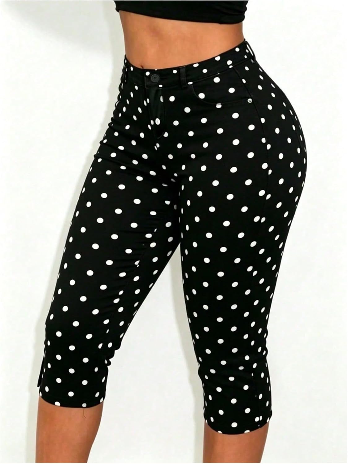 Floerns Women's Summer Y2k Polka Dots Capri Pants Low Rise Yoga Cropped Leggings with Pocket