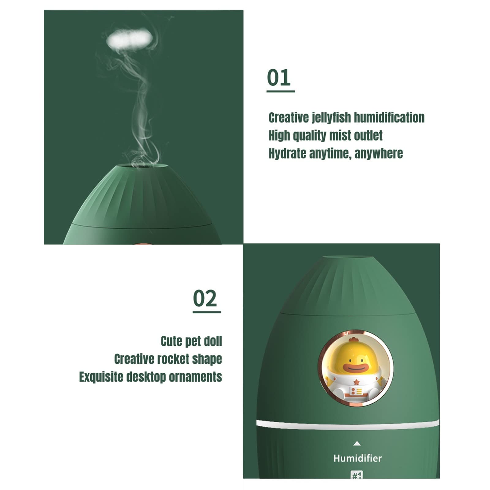 Nawilżacz mgiełki Rocket Nawilżacz powietrza USB Elektryczny dyfuzor aromaterapeutyczny Ultradźwiękowy dyfuzor olejków eterycznych Cool Mist Vaporizer nawilżacz (kolor: C)