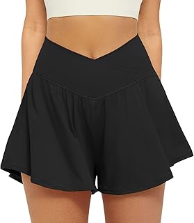 Pantalones Cortos Deportivos para Mujer con Forma V Cruz Cintura Alta Shorts de Running 2 en 1 Shorts de Verano Tennis
