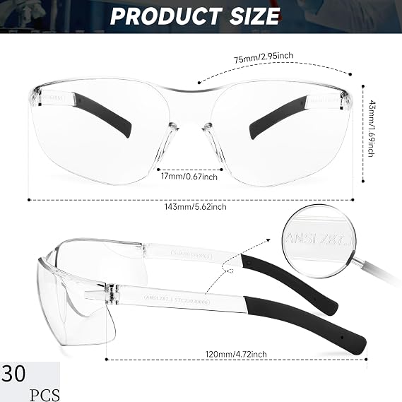 Salfboy Safety Glasses for Men Women ANSI Z87.1 Safety Glasses Bulk Protective Eyewear Scratch-Resistant