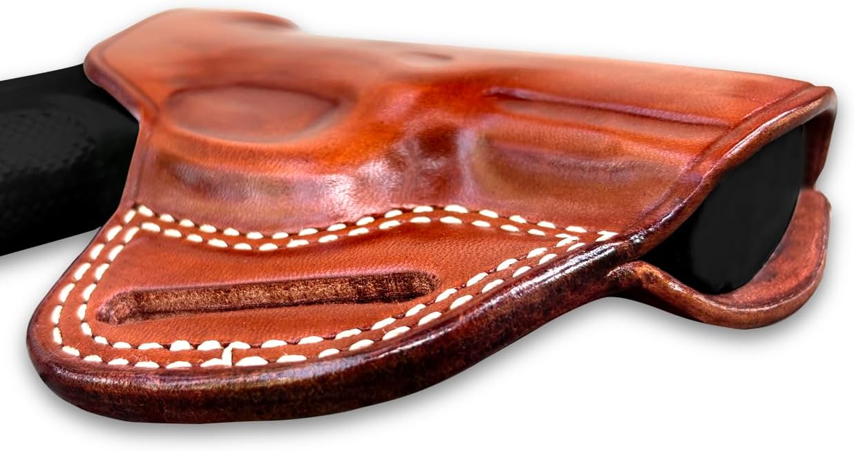 Masc Premium Leather OWB Pancake Holster with Sweat Guard On The Back, Fits Beretta-Type Storm PX4 Compact 9mm 3.2-inch, Right Hand Draw, Brown Color #1525#