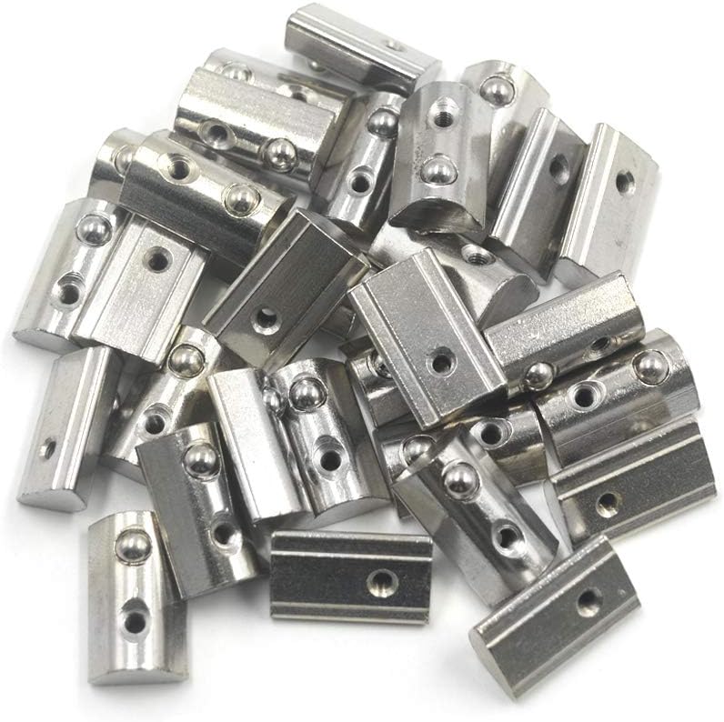 Generic Silver European Standard 40 Series Aluminum Slot Carbon Steel Half Round Roll In Spring T Slot Nut with M3 Thread Pack of 30