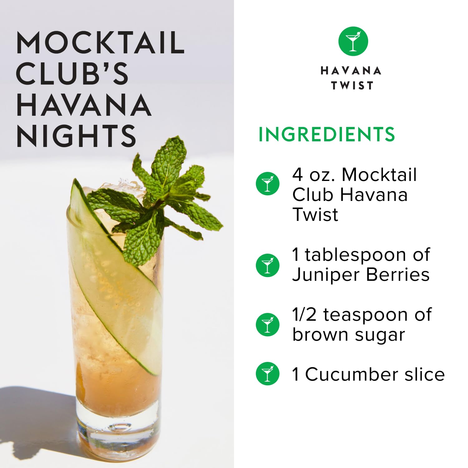 Mocktail Club Havana Twist Sparkling Non-Alcoholic Cocktail 12oz (12pk), 80 Cals, Gluten-Free, No Artificial Ingredients, Zero Proof – with Lime, Cucumber, Mint & Cardamom