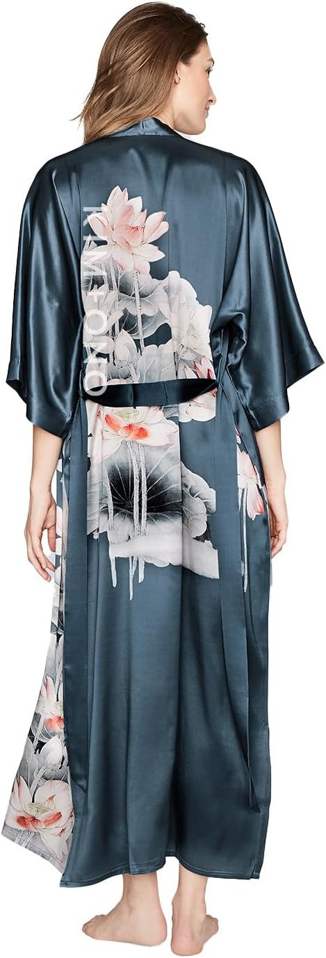 KIM+ONO Luxury 100% Mulberry Washable Silk Kimono Robe for Women | Long Floral Robe | Original Design - Image 4