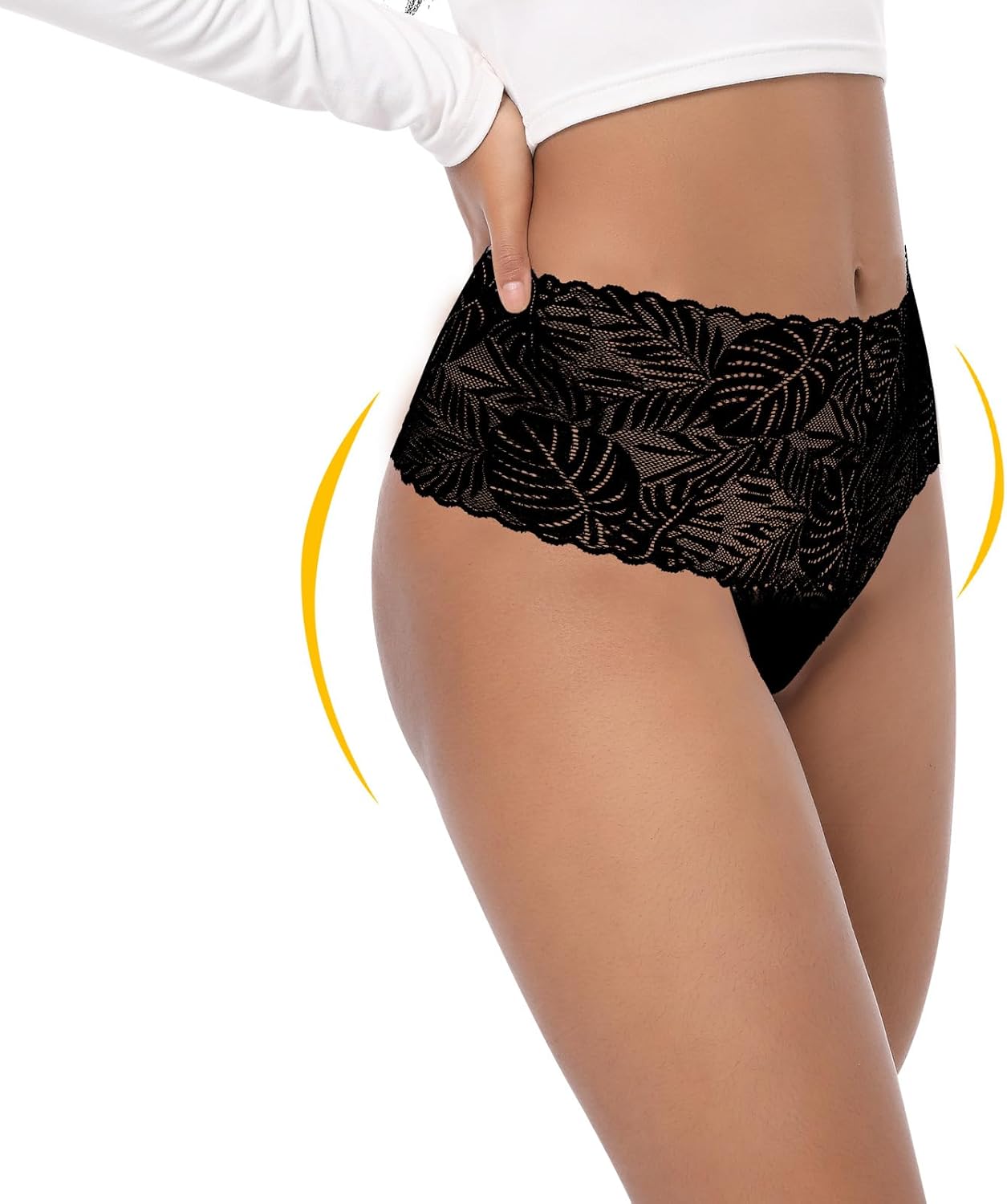 High Waisted Leaf Thick Waistband Lace Cotton Breathable Thongs Plus Size Pack 5 Size Small to 4X-Large - Image 4