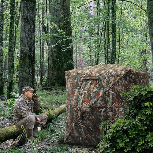 FUNHORUN Hunting Blind with Floor Mat, 360 Degree See Through Ground Blind for Deer/Turkey Hunting, 3/4 Person Pop Up Camouflage Tent with Carrying Bag — view 8