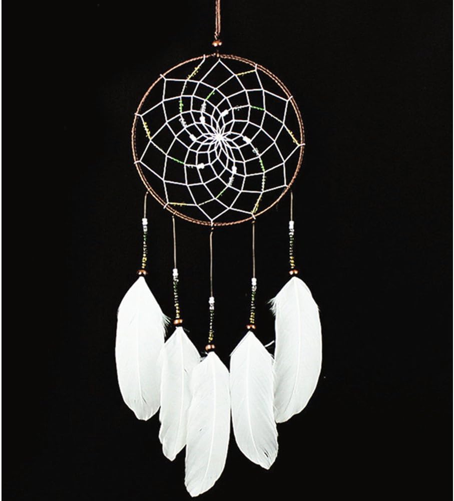 Dremisland Handmade Beaded Dream Catcher Feather Hanging Home Decor Gift (White)