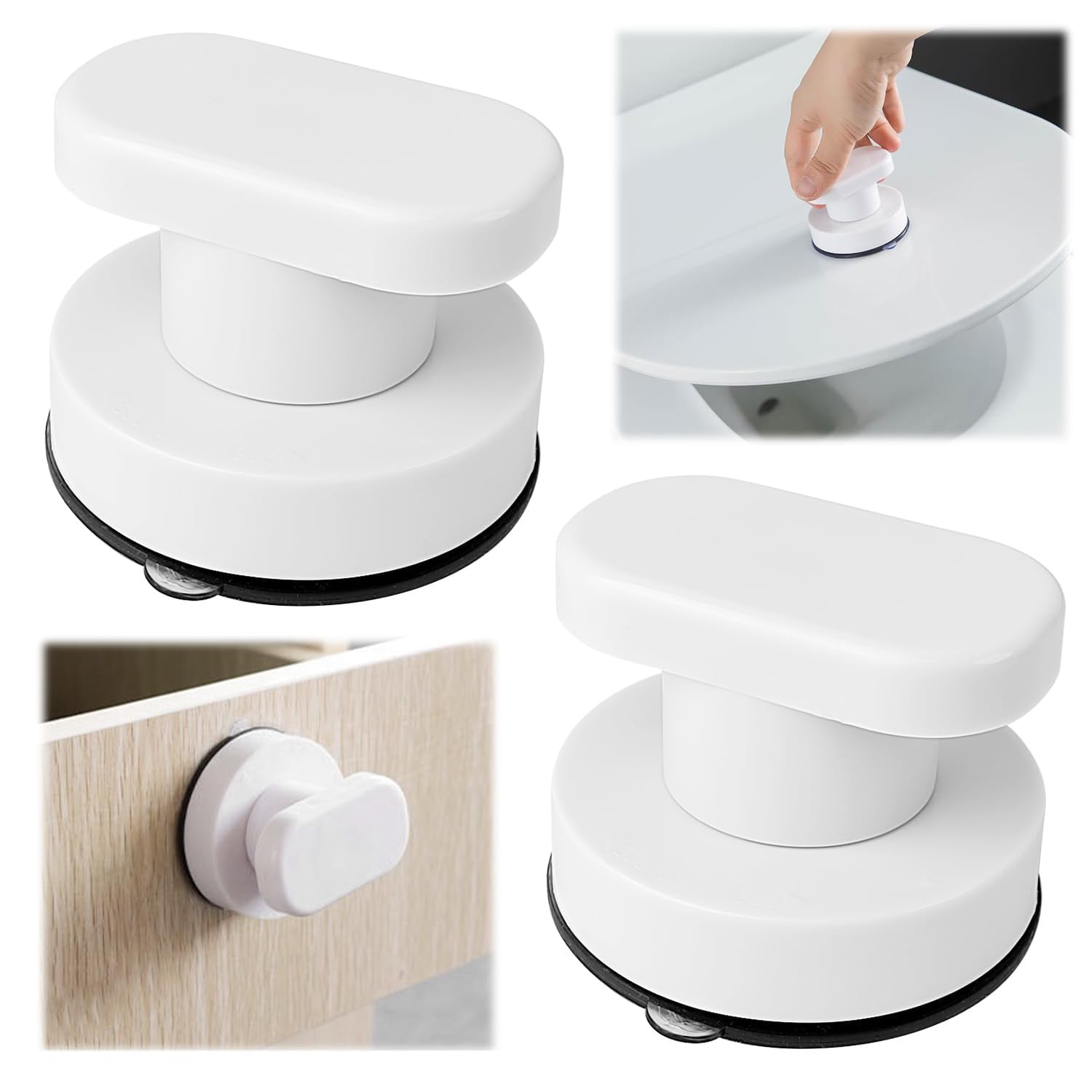 2 Pezzi Maniglia Ventosa Bianca Portatile Senza Foratura per Porte in Vetro, Bagno, Balcone, Cassettiera, Sedile WC