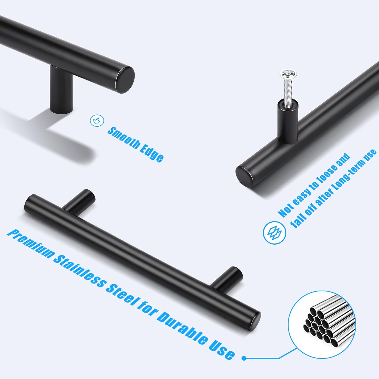 KNOBWELL 20 Pack 4" Black Cabinet Pulls, Stainless Steel Bathroom Cabinet Vanity Handles Kitchen Cupboard Door Handles, 6-2/5" Overall Length