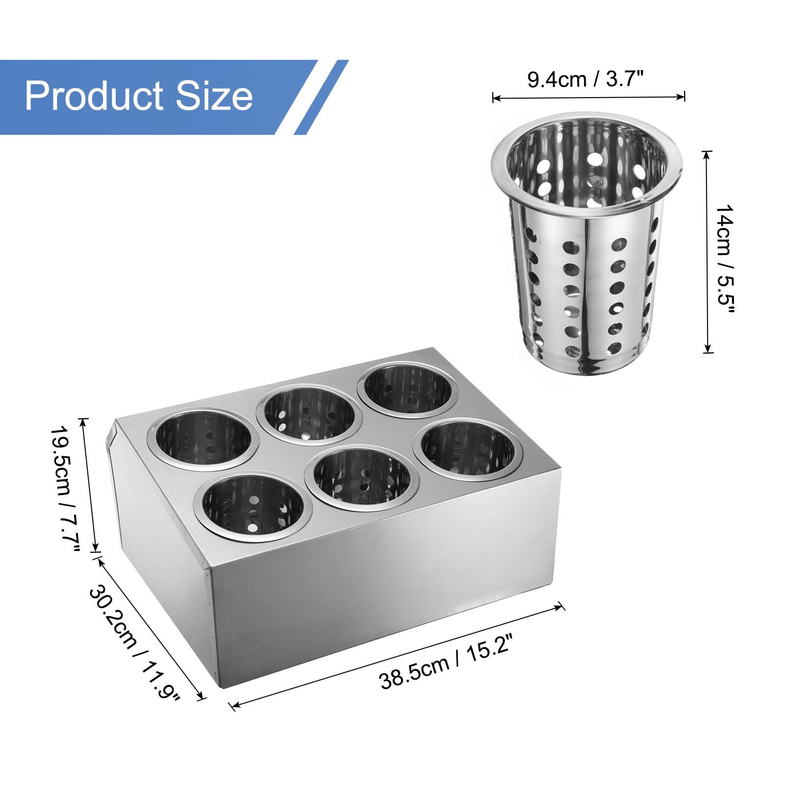 QUARKZMAN Soporte de Utensilios Comercial, Soporte de Utensilios de Cocina de Acero Inoxidable Cilindro Caddy de Cubiertos Estante de Secado Organizador de Cubiertos (Doble Hila 6 Agujeros)