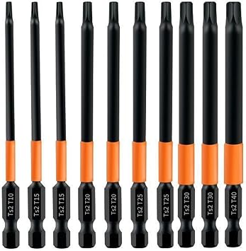 10Pcs 4 Inch Long Torx Bit Set, Magnetic Screwdriver Drill Bit, 1/4 Hex Shank S2 Steel Impact Torx Bit Set, T10, T15, T20, T25, T30, T40
