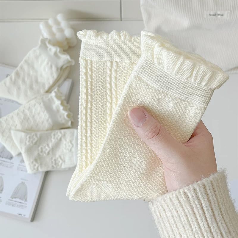 Tooe 5 Pairs Cute Lace Mesh Ruffle Frilly Socks Aesthetic Crew Socks Cottagecore Fall Socks Lolita Clothes Fairycore Stuffs3