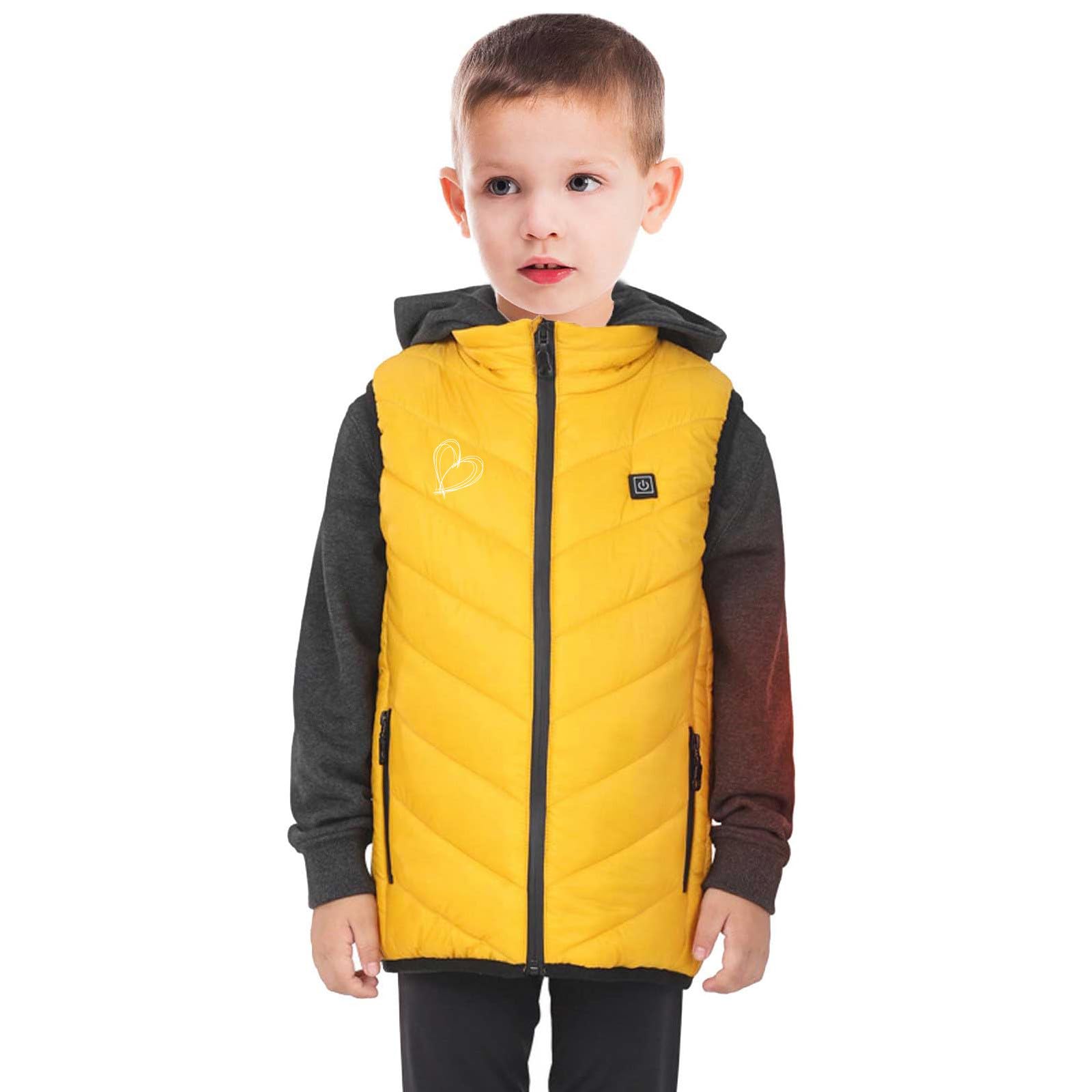 Générique Gilet Chauffant Pour Enfants Garçons Filles Vêtements Chauffants Imprimé Amour Mode Manteau Hiver 2 Zone Usb Intelligent Thermostatique Électrique Veste Chauffante Doudoune Enfants