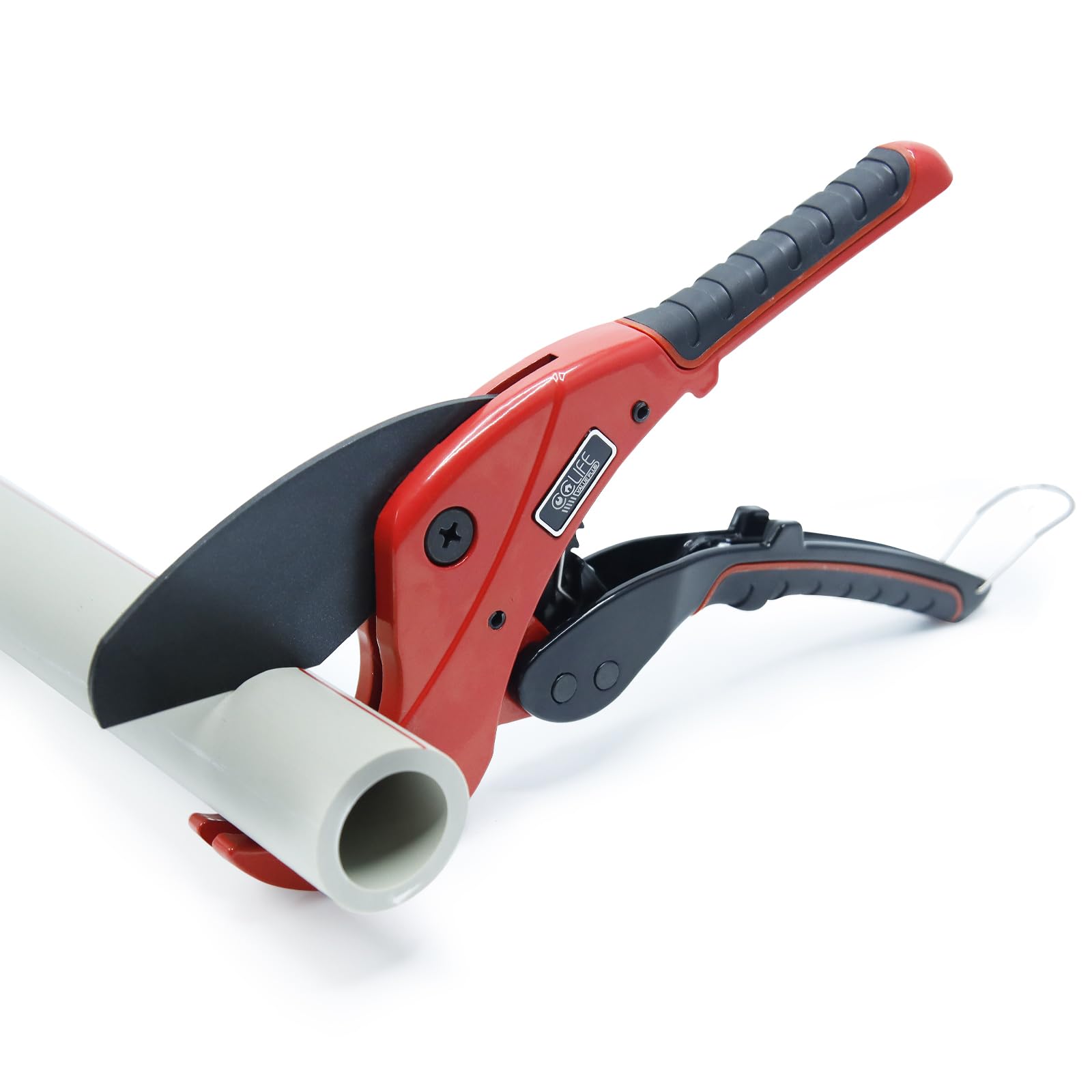 CCLIFE 64mm PVC Rohrschere mit Ratsche, SK-5 Hochkohlenstoffstahl Stahlklinge, Profi Rohrschneider Rohr Schere für PVC/PE/PP/PEX/PPR