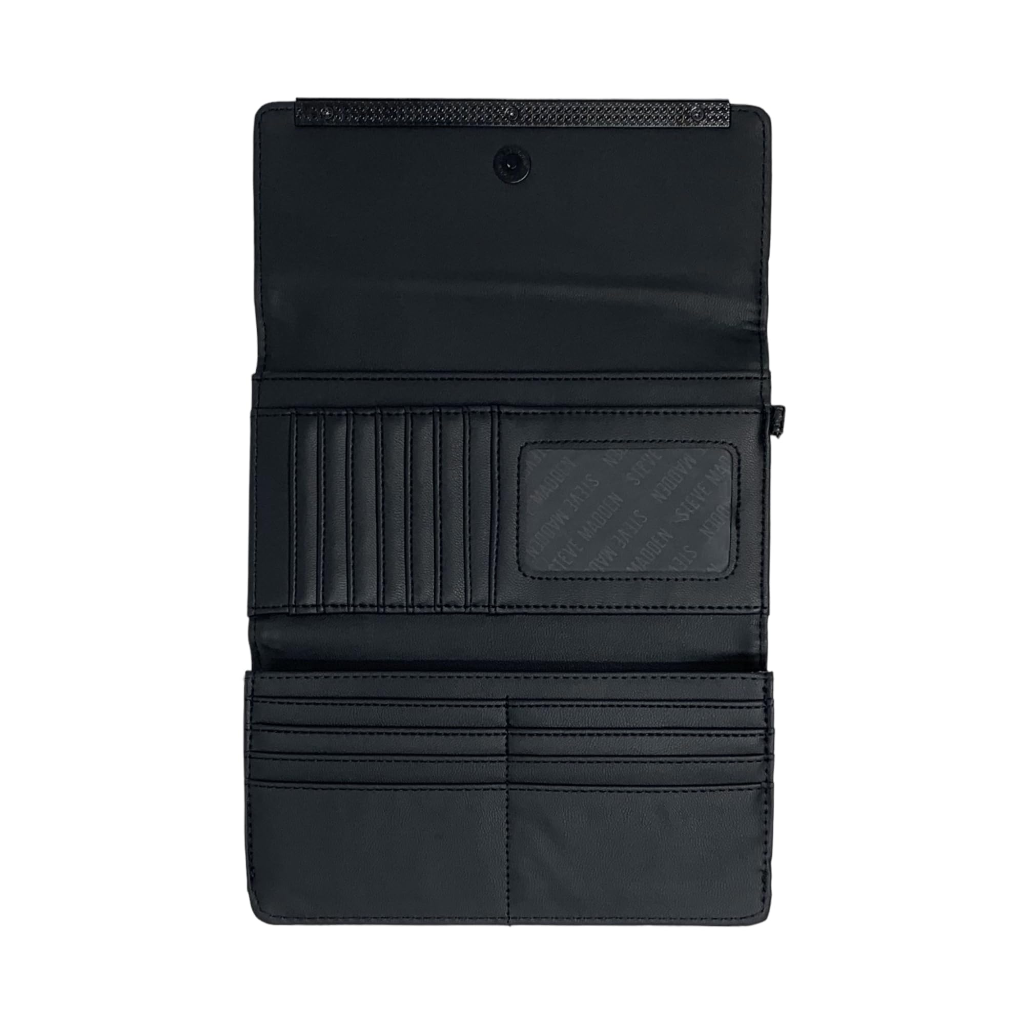Steve Madden Women's Logobar Trifold Wristlet Wallet (Black/Black Pebbled)