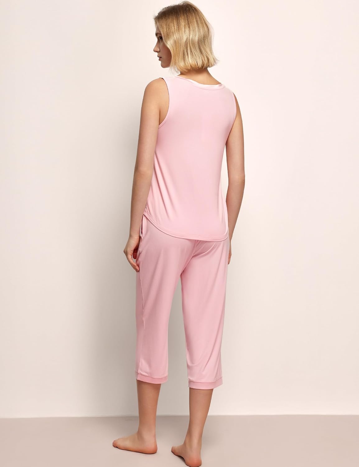 GYS Womens Pajama Set, Bamboo Viscose Pjs, Sleeveless Satin V-Neck Tank Top and Capri Pants 2 Piece Lounge Set - Image 2