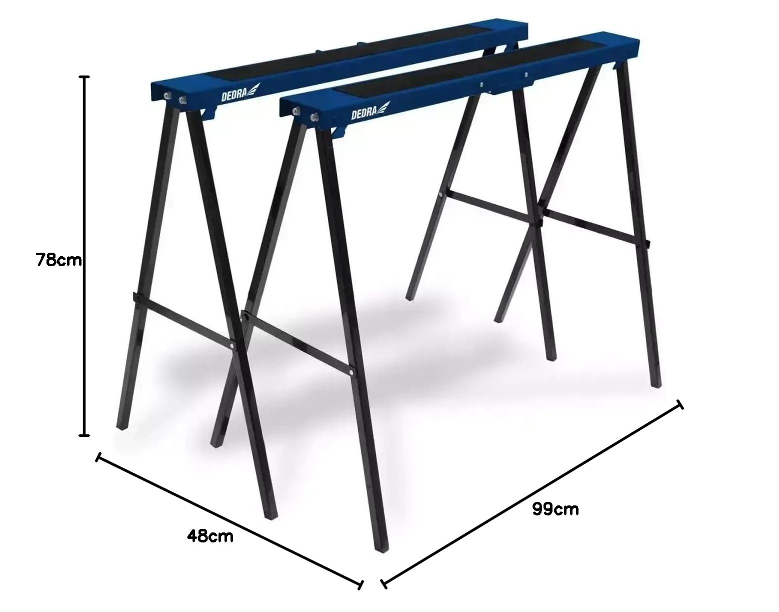 Dedra N110 2 Stück Metallböcke, multifunktionale Lösung für Arbeitsplätze, Tragfähigkeit 250 kg/Paar, Höhe 78 cm, Länge 99,5 cm, zusammenklappbar, Arbeitsfläche mit Anti-Rutsch-Auflage
