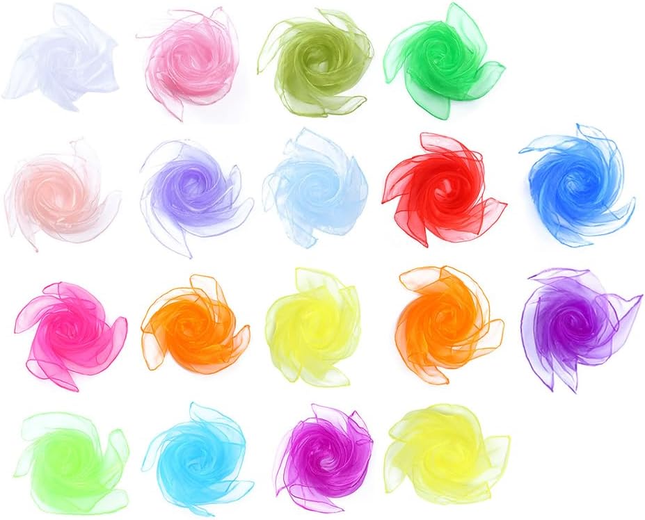Hitopin18 Piece Square Juggling Scarves, Kids Play Juggling Scarves, 60x60cm, 16 Colors, Chiffon Fabric, Ages 3+