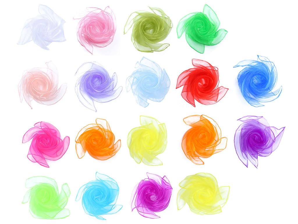 Hitopin18 Piece Square Juggling Scarves, Kids Play Juggling Scarves, 60x60cm, 16 Colors, Chiffon Fabric, Ages 3+
