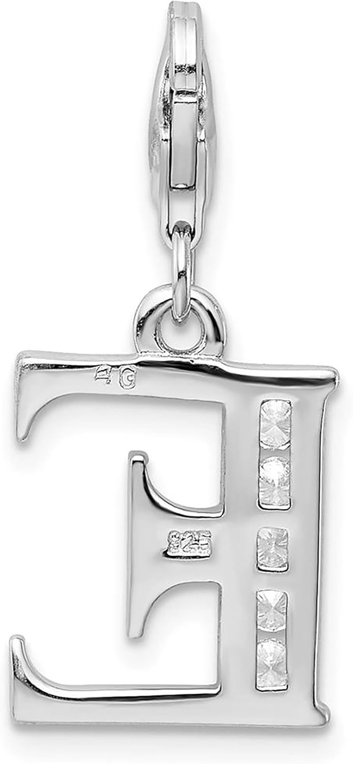 925 Sterling Silver Amore La Vita Polished CZ Letter E Initial Bracelet Charm Lobster Clasp